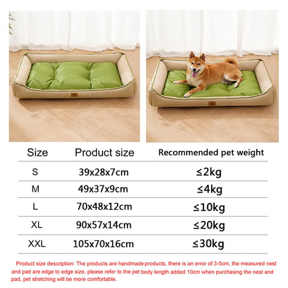 waterproof square dog bed for large dogs beige green sofa-style cushioned pet mattress with non-slip bottom