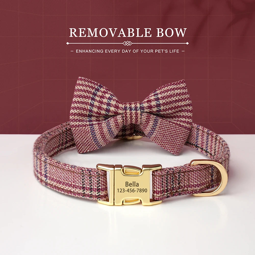 Custom Dog Collar Nylon Puppy Dog Collars With Cute Bowknot Engraved Pet Necklace Dog Collars For Small Medium Dogs Chihuahua