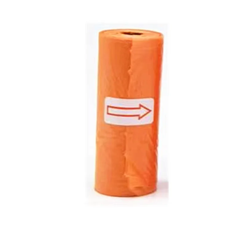 Orange dog waste bag roll with arrow label, pet cleanup accessory