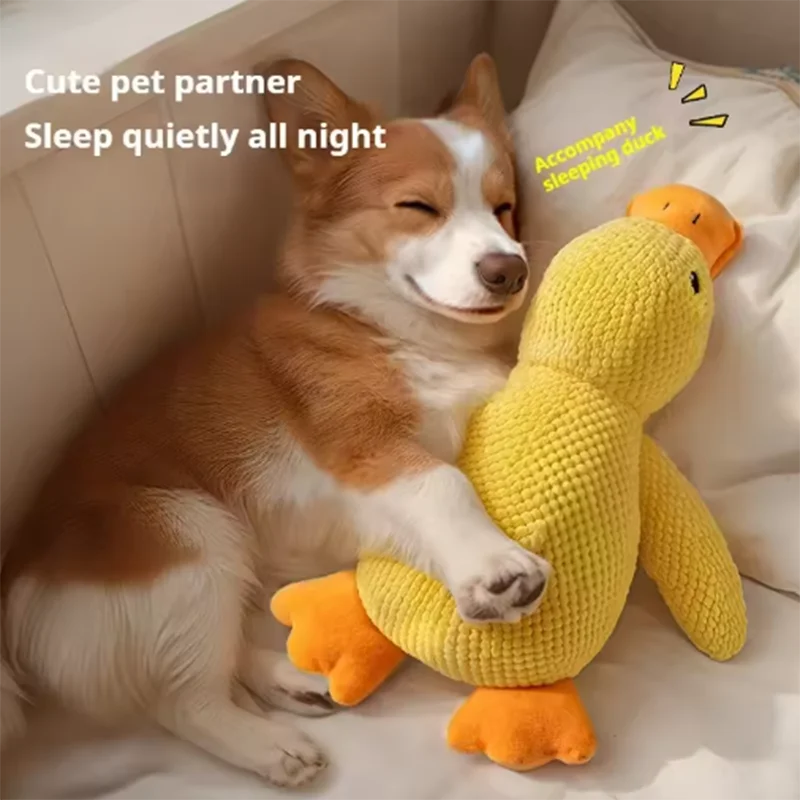Sleeping corgi cuddling bite resistant dog plush toy duck for soothing pet companionship and bedtime comfort