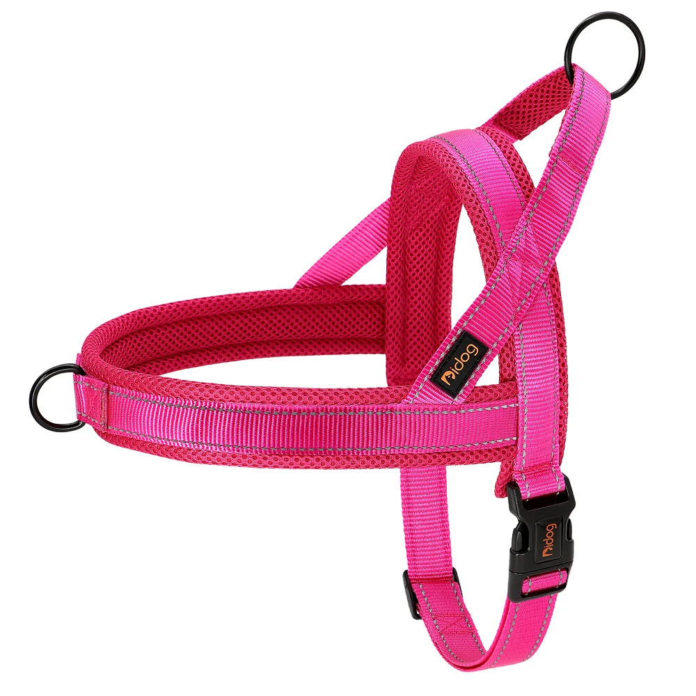 Pink no pull dog harness with padded reflective nylon vest design for small, medium, and large dogs