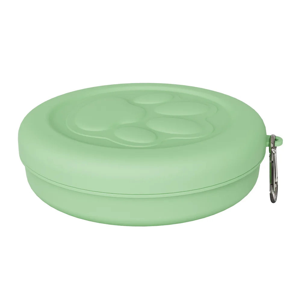 portable dog travel bowl, green 2-in-1 travel dog food and water dish with treat compartment for hiking and camping