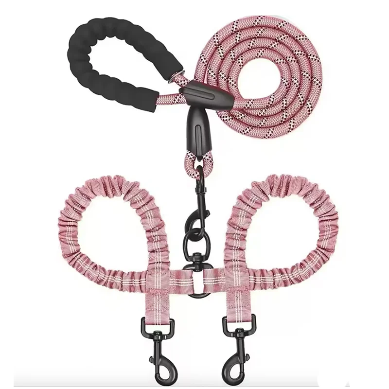 Pet Dog Leashes Walk 2 Two Dogs Nylon Leash Coupler Double Ropes Twin Leads Walking Dog with Poop Bag Multi Leashes 1.5+0.5M