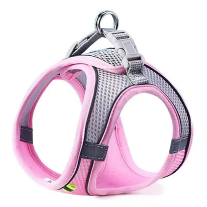 Pink adjustable reflective dog harness vest for small medium dogs, breathable chest rope set, comfortable nylon pet harness