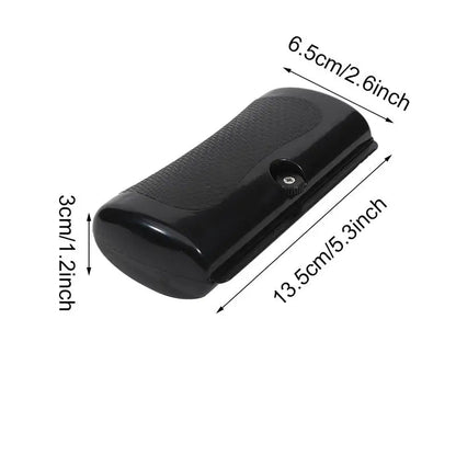 Black pet deshedding brush with ergonomic handle, dog hair remover grooming tool, 13.5cm x 6.5cm compact design