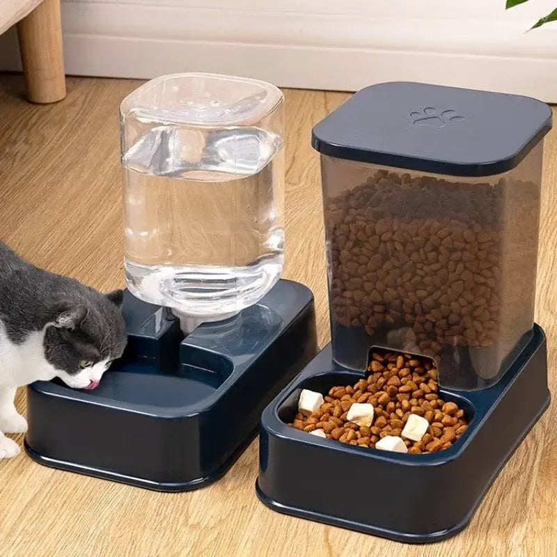 automatic pet feeder with water dispenser for cats and dogs, battery-free portion-controlled food and water station