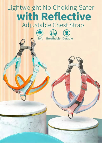 adjustable small dog harness leash set reflective no-choking breathable durable chest strap for small dogs