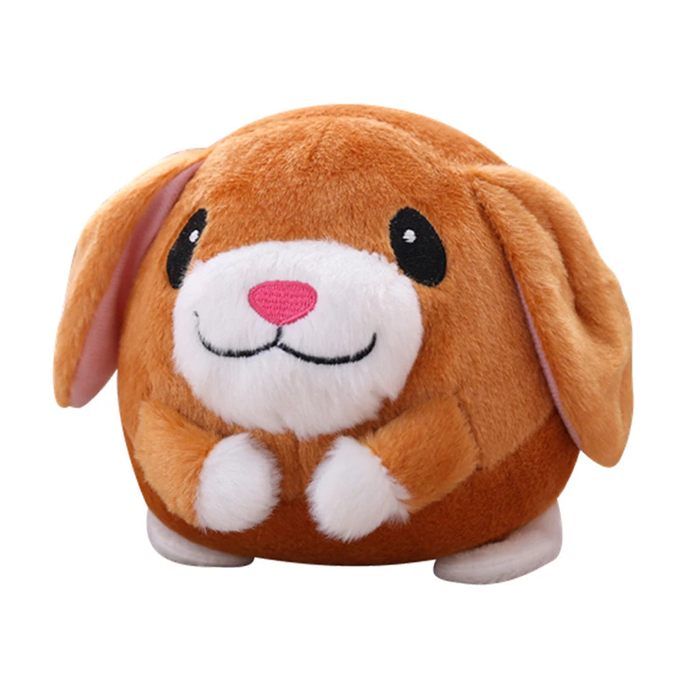 interactive squeaky dog toy plush bouncing puppy ball in brown with floppy ears, bite resistant and self-moving for small dogs