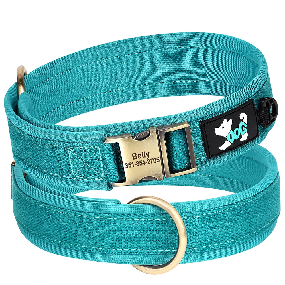 personalized nylon dog collar adjustable turquoise pet ID collar with free engraving for small medium large dogs
