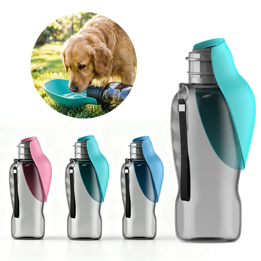 portable dog water bottle for outdoor travel, leakproof 800ml bottle with foldable bowl for dogs and cats