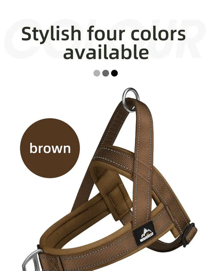escape-proof tactical dog harness in brown, adjustable padded no-pull vest for large dogs with reflective durable nylon design