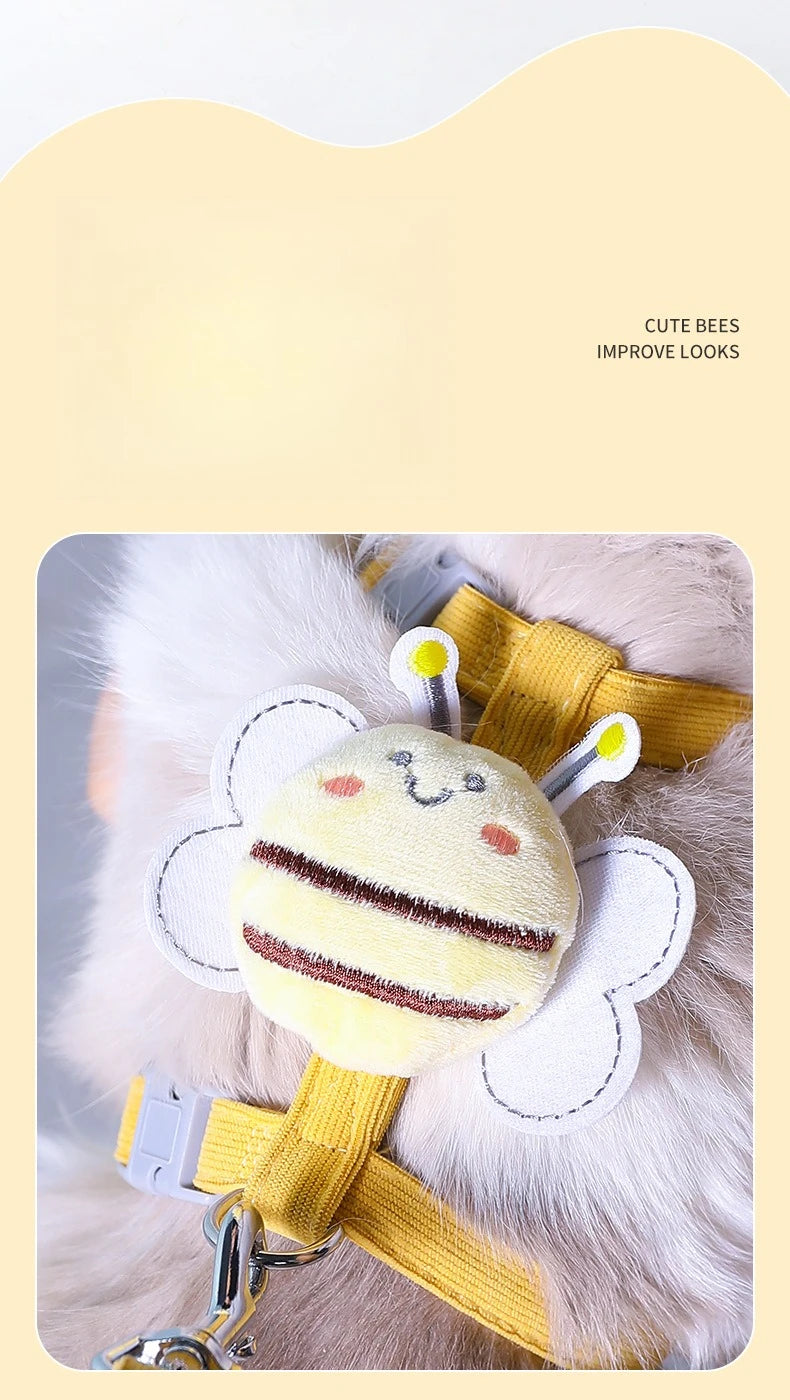 adjustable cat harness and leash set with cute bee design, breathable small pet walking harness with bowknot