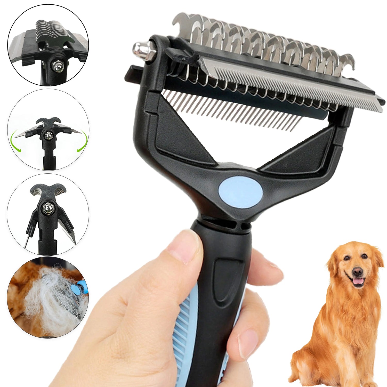 3 in 1 pet deshedding brush for dog grooming, fur removal, knot cutting, and shedding control