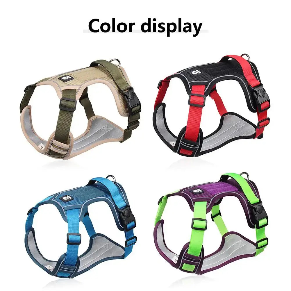 adjustable reflective dog harness vest in four colors for medium and large dogs, comfortable nylon training harness