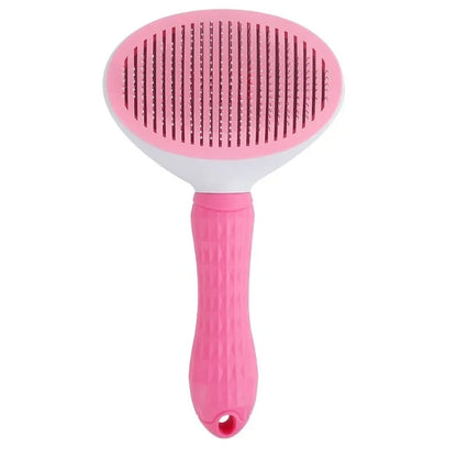 Pink self cleaning pet hair remover brush for dogs and cats, easy-clean dematting grooming comb