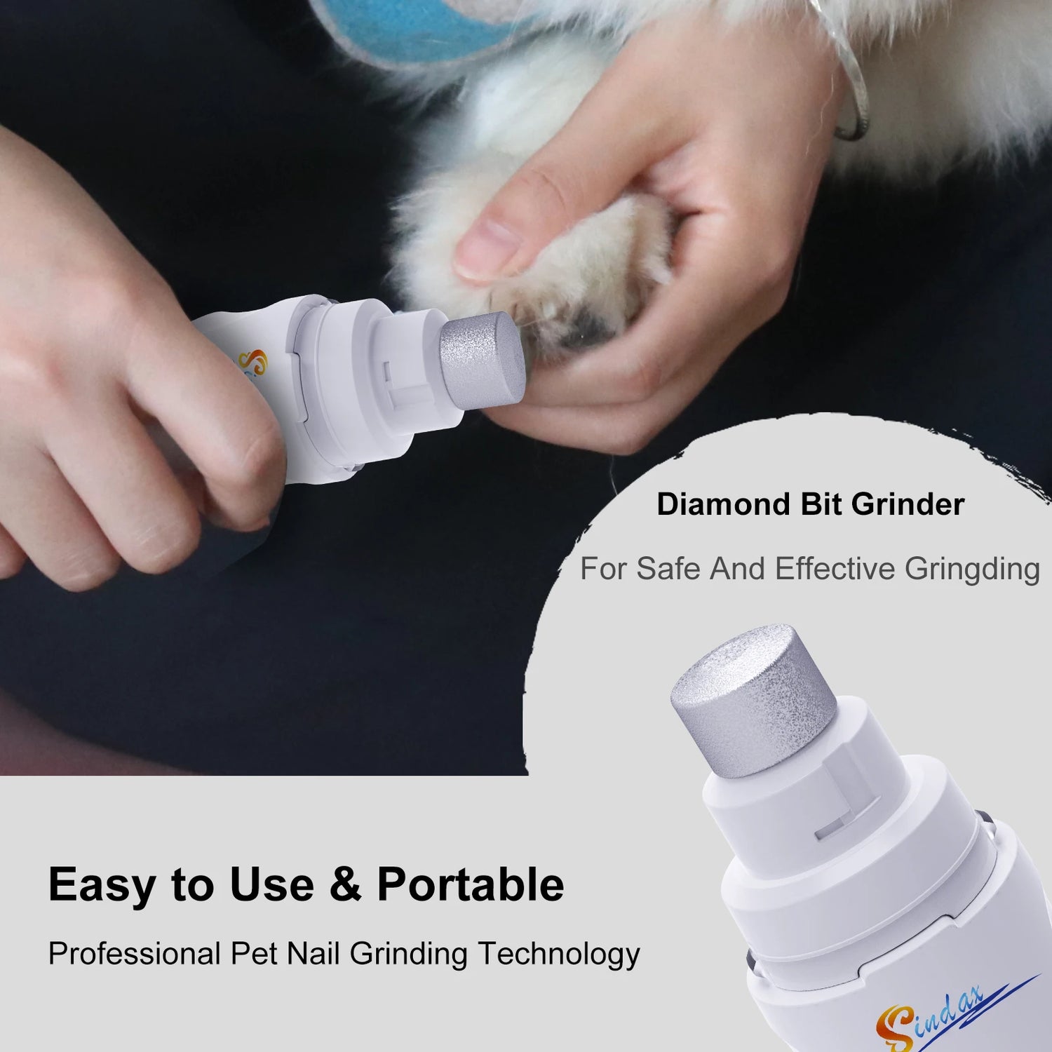 usb rechargeable dog nail grinder for safe, quiet pet nail trimming with diamond bit grinder, easy to use and portable