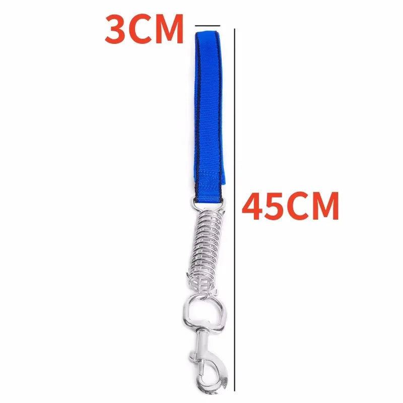 Blue 45cm durable dog leash for large dogs with 3cm padded nylon strap and spring steel chain for chew proof walking