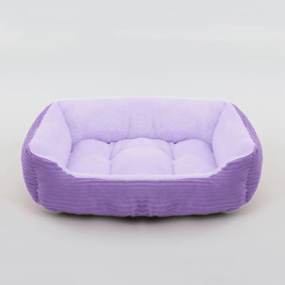 Purple calming dog bed plush square pet sofa bed for small and medium dogs, waterproof Oxford fabric, cozy winter comfort