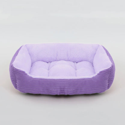 Purple calming dog bed plush square pet sofa bed for small and medium dogs, waterproof Oxford fabric, cozy winter comfort