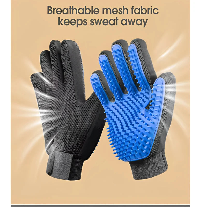 pet hair remover glove breathable mesh silicone grooming mitt for dogs and cats, deshedding and massage brush