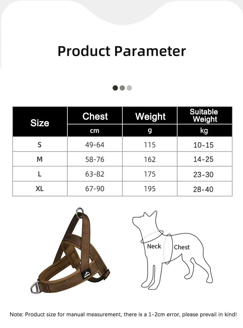 escape-proof tactical dog harness size chart for large dogs with adjustable chest fit and weight guide