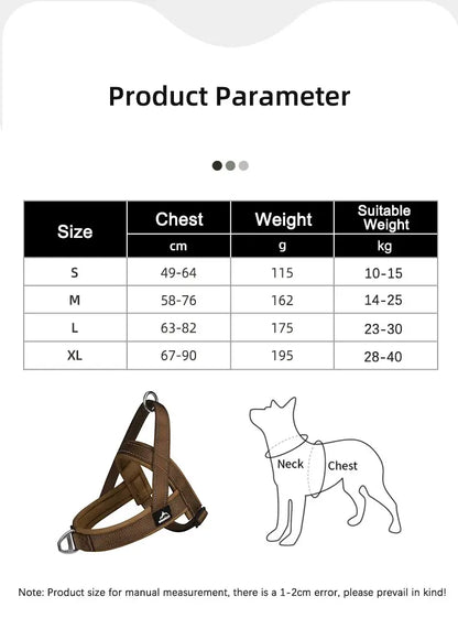 escape-proof tactical dog harness size chart for large dogs with adjustable chest fit and weight guide