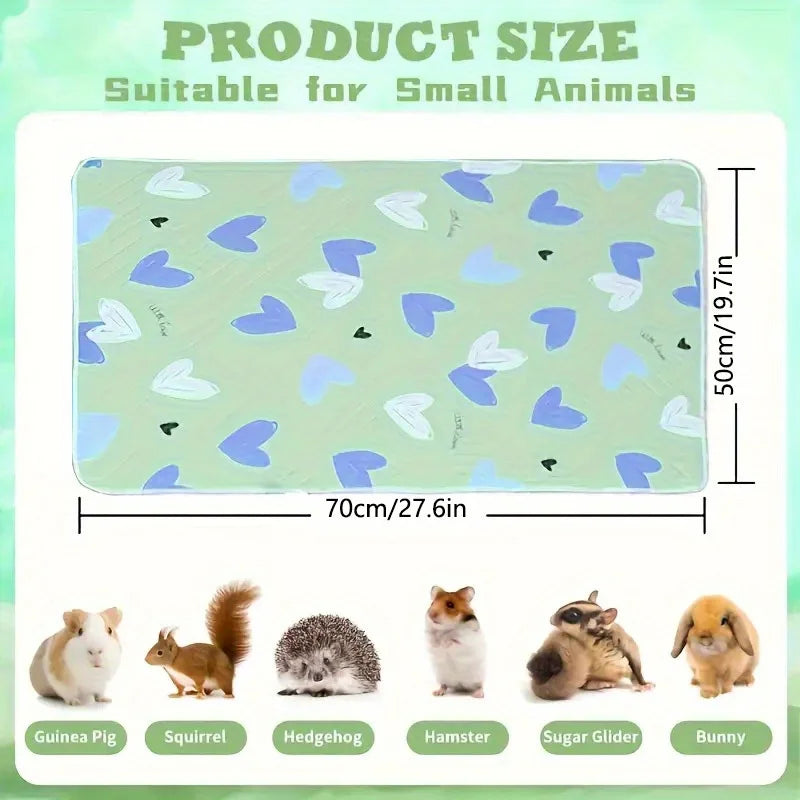 washable pet cage mat with heart print for hamsters, rabbits, guinea pigs, cats &amp; reptiles, durable reusable