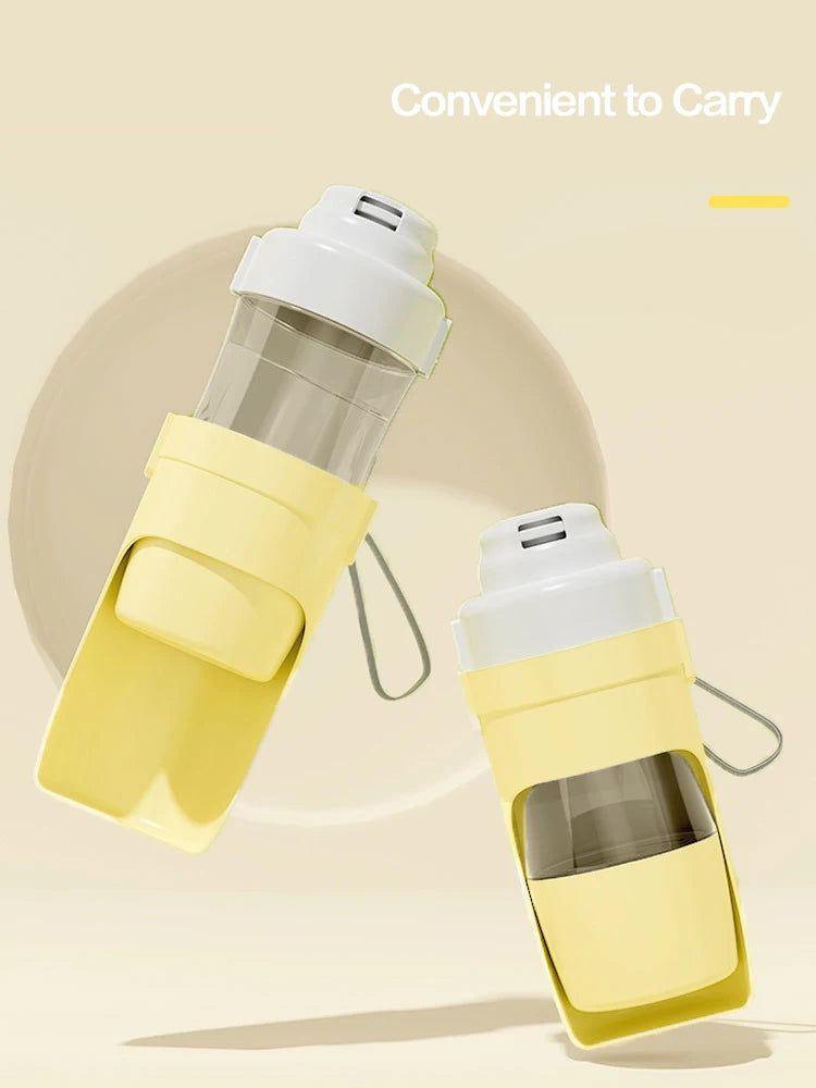 Portable pet water bottle with food container for dogs and cats, foldable 2-in-1 travel bowl, convenient to carry