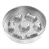 Stainless steel slow feeder dog bowl with bone-shaped ridges, anti-choking design, double-sided use, and spill-resistant silver finish