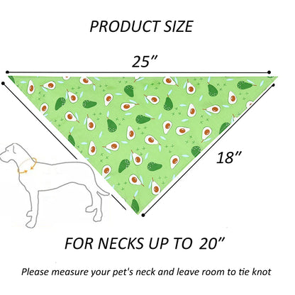 Green avocado print dog bandana, 25 by 18 inches, for necks up to 20 inches.