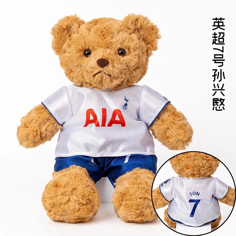 plush football player toy teddy bear in white AIA soccer jersey, Son 7 back, 10 cm