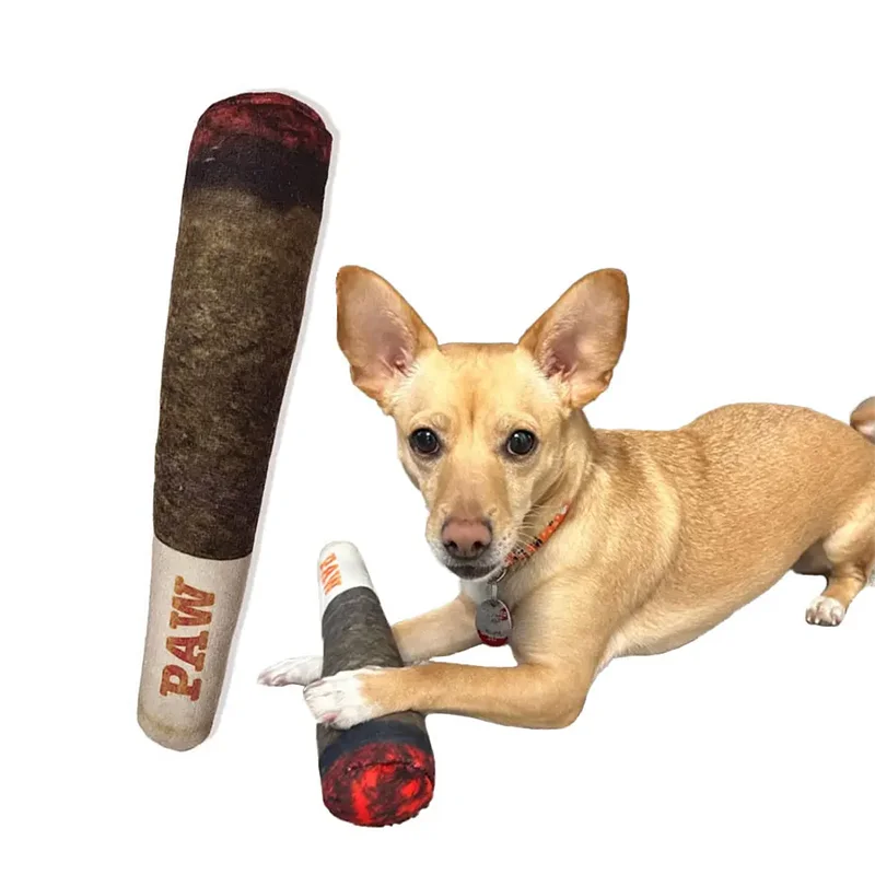 plush squeaky dog toys for interactive play with a small dog and cigar-shaped stuffed toy