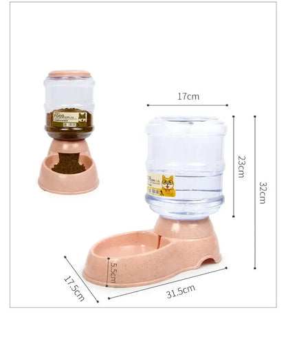 Pet water dispenser with plastic feeder bowl and water bottle for dogs, 31.5cm x 17cm x 32cm