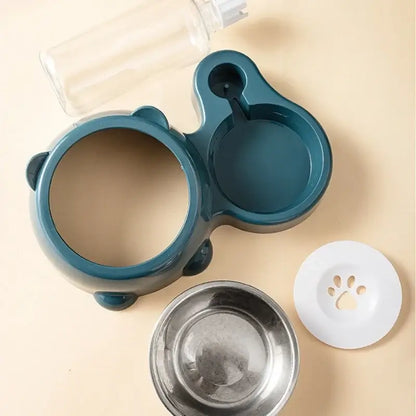 automatic pet feeder and water dispenser for cats and dogs, slanted no-power feeding system with bowl and water bottle