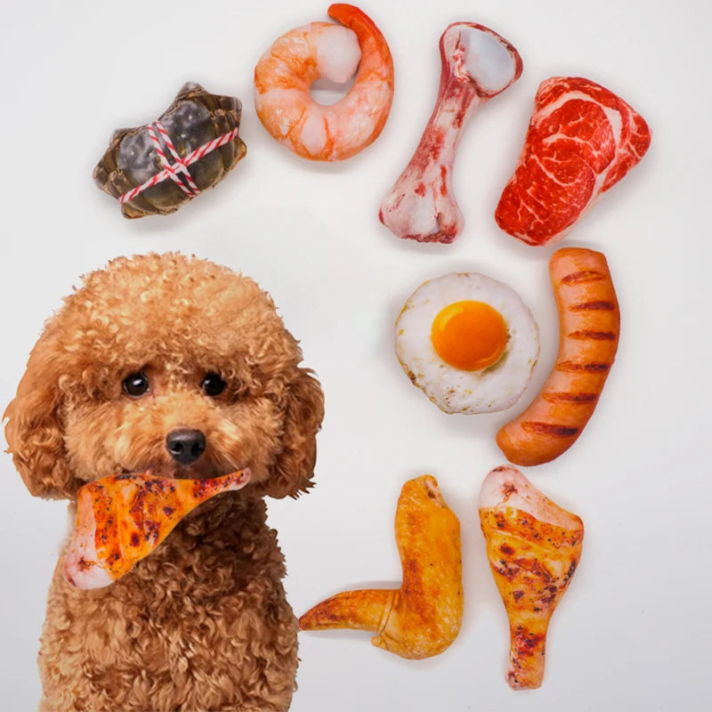 squeaky dog toys for small medium dogs - puppy bite resistant meat seafood and ice cream series plush pet toys