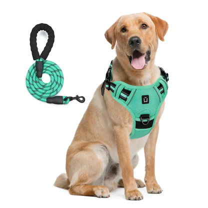 escape proof no pull dog harness and leash combo green reflective padded vest harness with 5 feet leash for dogs