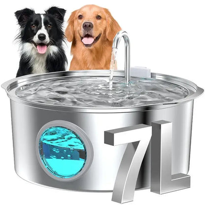 7L stainless steel pet water fountain, 25dB ultra quiet USB dog and cat dispenser with visible water level
