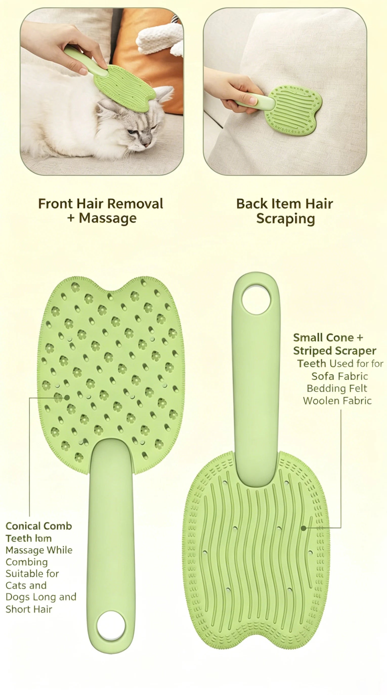 2 in 1 pet hair remover grooming brush for dogs and cats, massage and deshedding comb with conical teeth