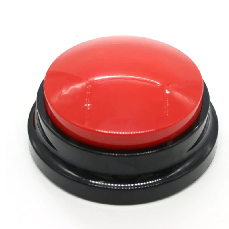 Large red dog communication button with black base on white background