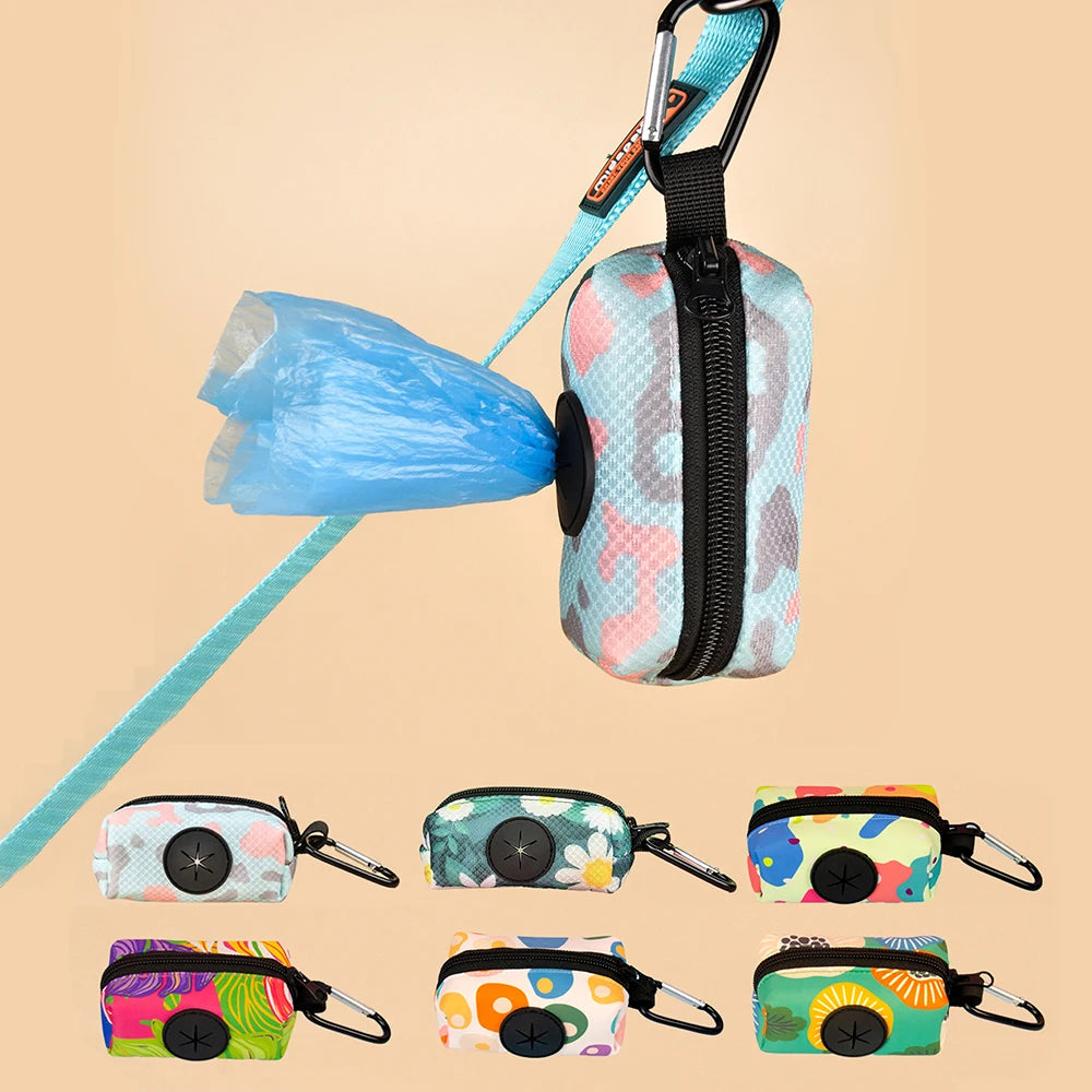 dog poop bag dispenser with leather strap attachment, portable outdoor poop bag holder for walking dogs