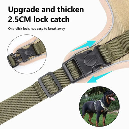 Adjustable reflective dog harness with 2.5cm lock catch and one-click buckle for secure dog walking