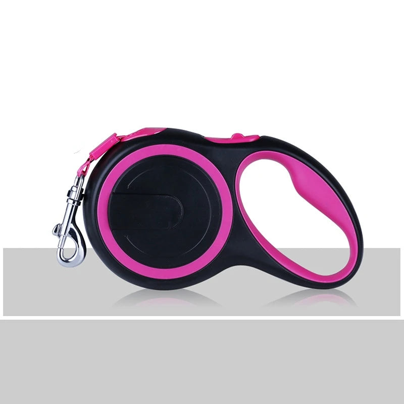 Retractable dog leash for large dogs, 8M 50KG reflective nylon walking lead in black and pink