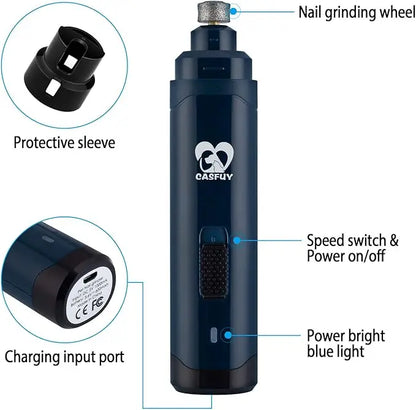 Dog Nail Grinder Upgraded - Professional 2-Speed  Rechargeable Pet Nail Trimmer