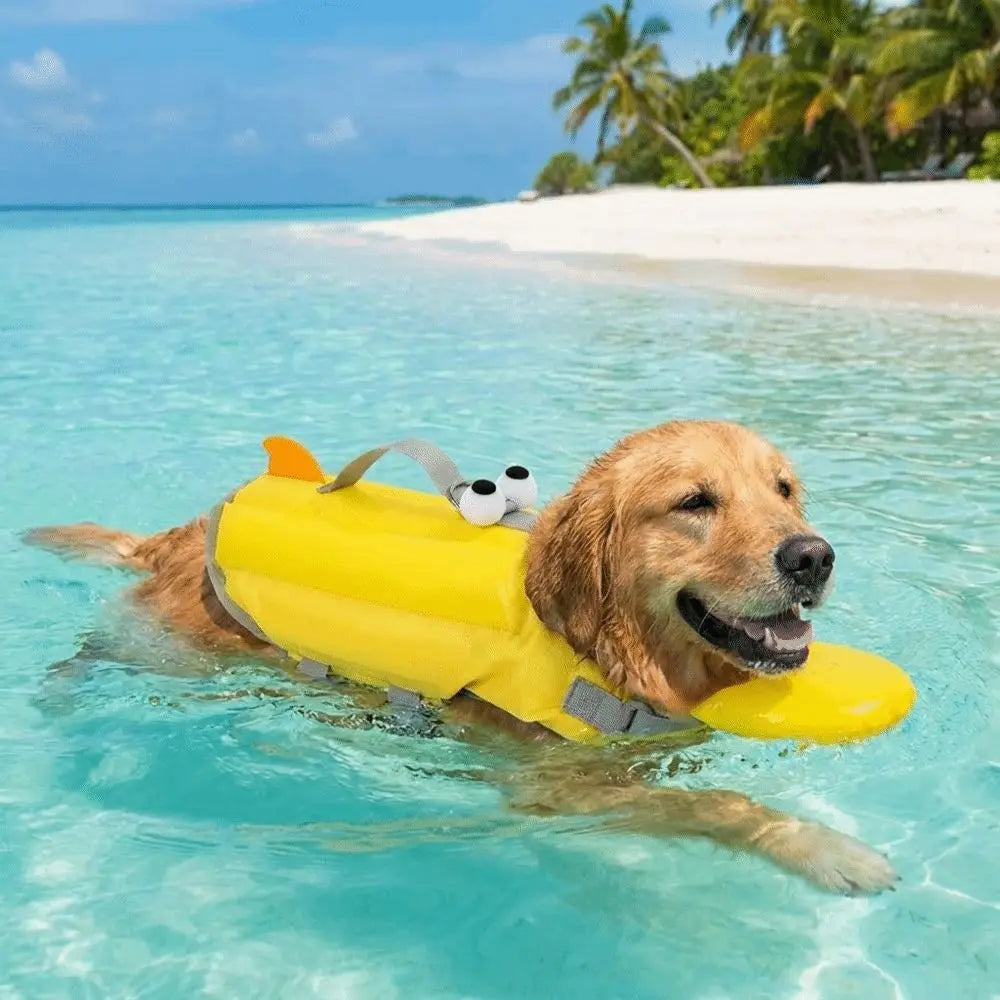 adjustable dog life jacket yellow floating surf vest for swimming, waterproof, breathable, high flotation safety gear for dogs