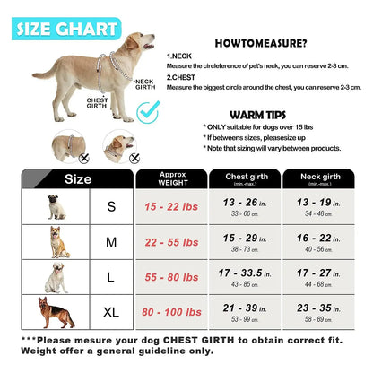 Dog harness size chart for escape proof no pull dog harness and leash combo, adjustable vest fit guide