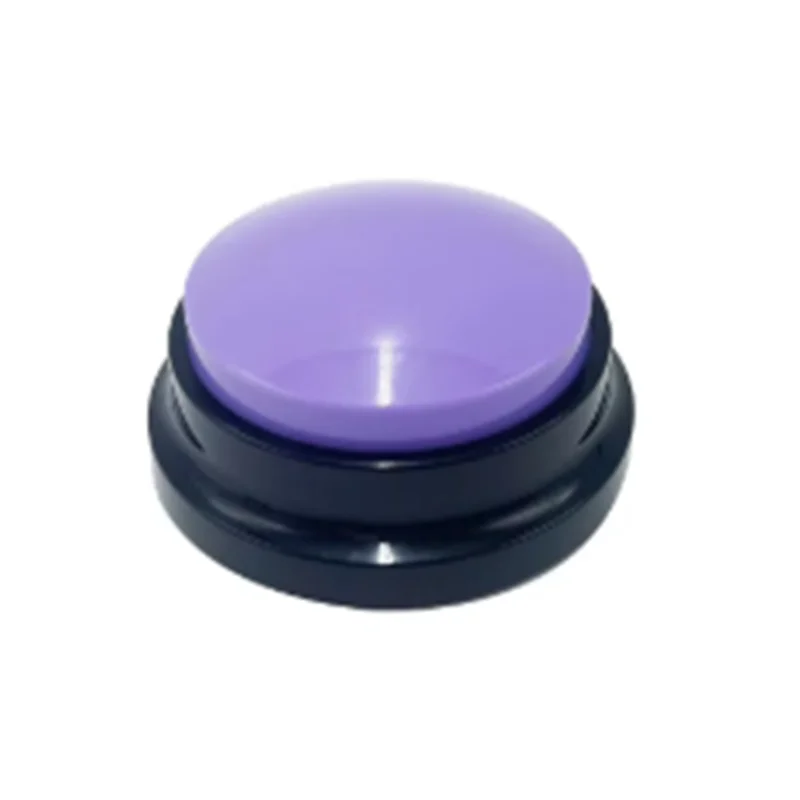 Purple dog training button toy on white background