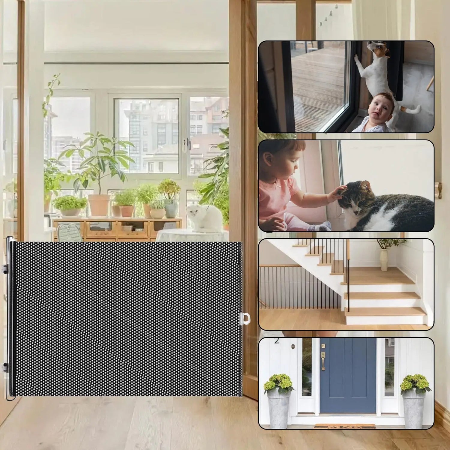Retractable Barrier Fences Mesh Design Higher Design Mesh Stairs Gate Easy Install Punch-Free Dog Safety Fence Pet Supplies