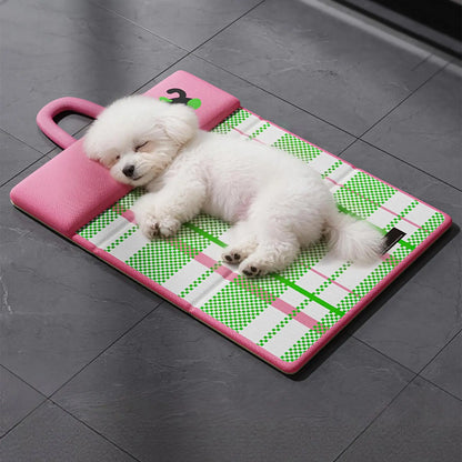 double sided cooling pet mat with headrest, waterproof breathable foldable pet bed for cats and dogs