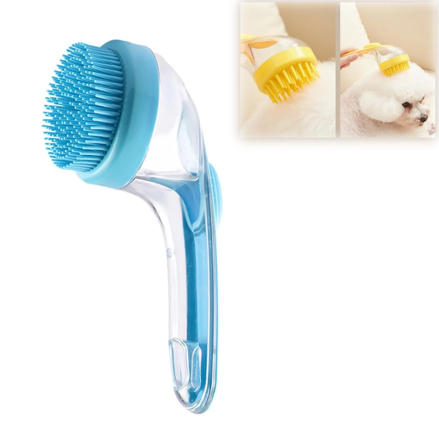 pet bath brush with shampoo dispenser blue silicone long handle grooming brush for dogs and cats, one size, color E