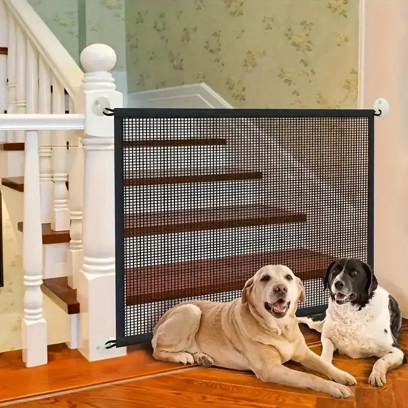 Heavy Duty Dog Barrier Fence with Hooks Insulated Net Foldable Breathable Mesh Mirror Door Pet Security Gate for Indoor Outdoor